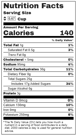 Low-Fat Frozen Yogurt nutrition label